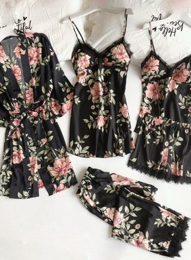 Ms pajamas condole belt loose comfortable sleep set lace