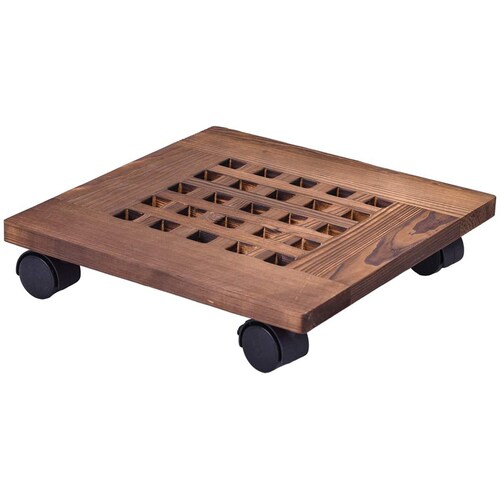 12 Inch Rolling Wooden Planter Caddy Potted Plant Stand