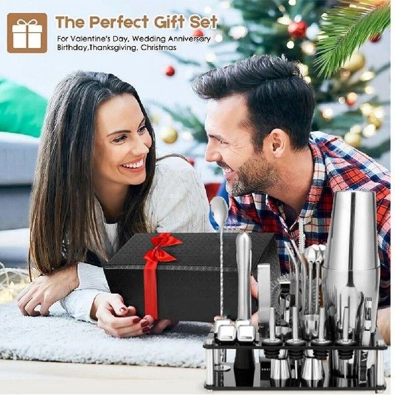 23PCS Boston Cocktail Shaker Set,Bartender Kit With Bamboo