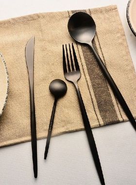 Steak Knife Main Fork Scoop Flatware Set Black Gracile