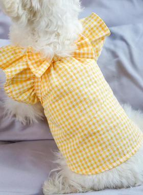 Yellow  Durable Puppy Plaid Tops Easy Cleaning Pet Shirt