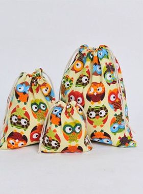 Cartoon Owl Drawstring Storage Bags Canvas Pouch Gift Candy