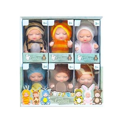 6pcs 11cm 3.5inch Sleeping Baby  with Clothes Cute Cartoon