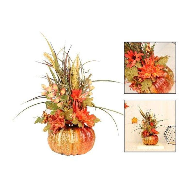 artificial pumpkin with flowers centerpiece for harvest