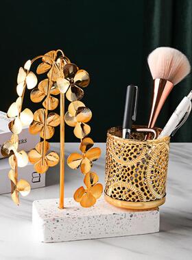 Stylish Inro Pen Holders Metal Golden Pencil Container