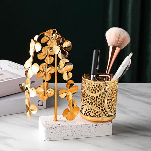 Stylish Inro Pen Holders Metal Golden Pencil Container