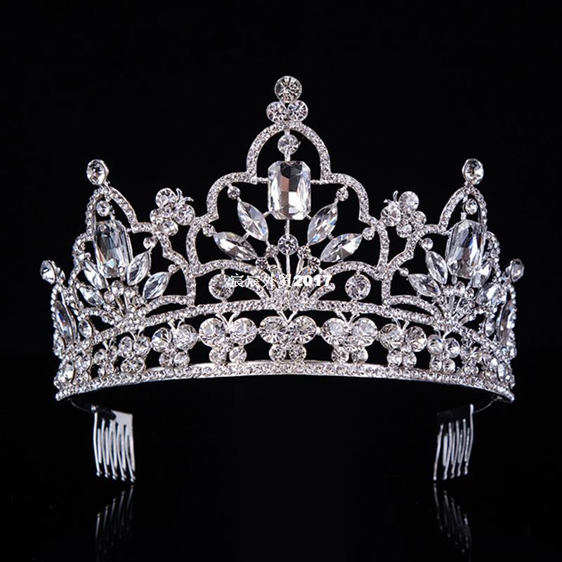hot Silver Crystal Large Queen Pageant Crown Noble Rhineston