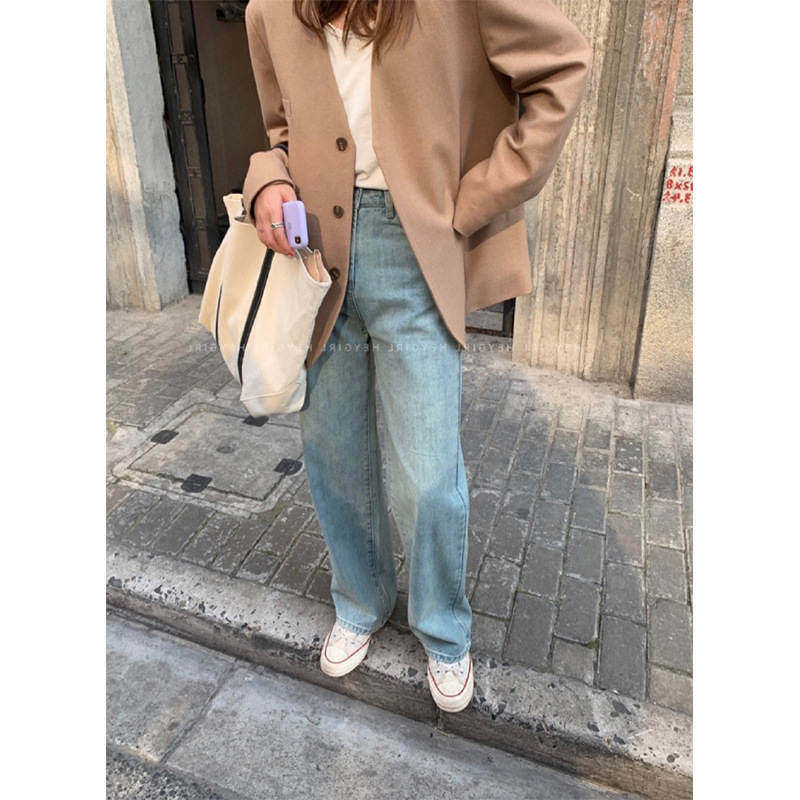 拖地牛仔裤女 韩版宽松直筒高腰显瘦老爹裤秋季2022新品女装