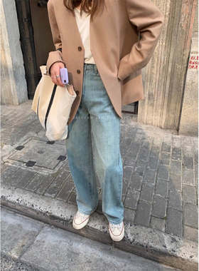 拖地牛仔裤女 韩版宽松直筒高腰显瘦老爹裤秋季2022新品女装