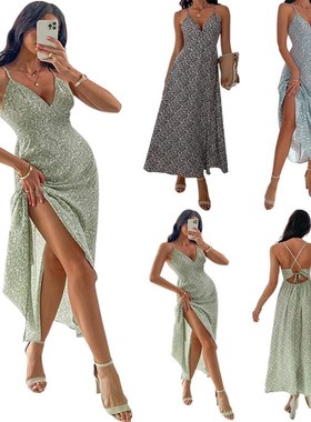 2022 leisure printing condole belt backless dress