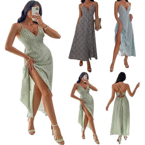 2022 leisure printing condole belt backless dress