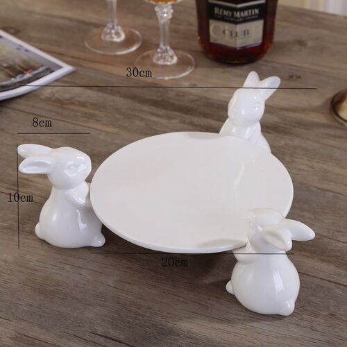 Ceramic Cake Stand Fruit Plate Food Set Cute Rabbit Dessert