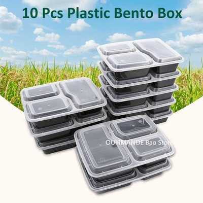 10 Pcs Plastic Reusable Bento Box Meal Storage Food Prep Lun