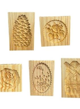 896A Wooden Cookie Biscuit Press Stamp Molds Pine Cones