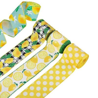 24 Yards Lemon Wired Edge Ribbon 2.5 Inches Wide Summer