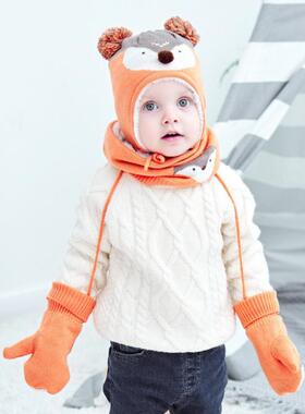 1 Set  Knitted Cap Attractive Fox Pattern Scarf Gloves
