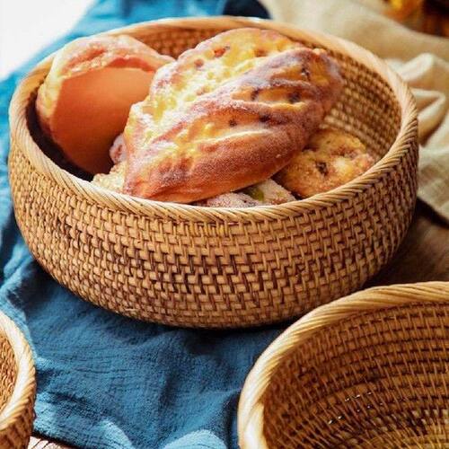 Handwoven Round Rattan Fruit Basket Wicker Food Tray