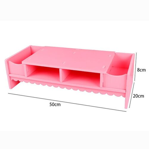 Pink Cute Monitor Stand Desktop Storage Wood Bracket Storage