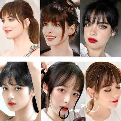 3D Bangs Clip in Hair Extensions Brown Black Synthetic Bangs