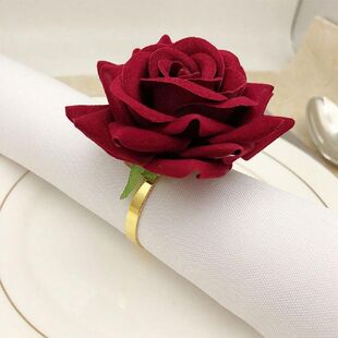 6Pcs Red Rose Shape Napkin Holder Towel Buckle Napkin Ring