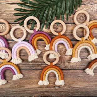 Rainbow Teething Toys Safe Organic Wooden Ring Baby Wood Te