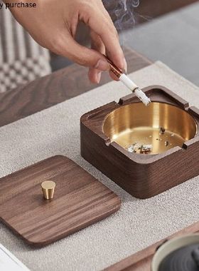 Stainless Steel Solid Wood Ashtray Square Ash Tray