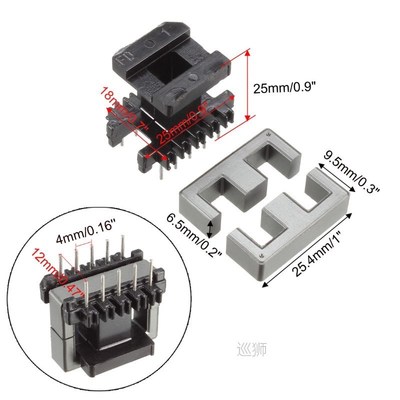 10 Sets EE25 5 with 5pin Transformer Bobbin PC40 Ferrite Cor