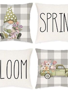 Spring Pillow Covers 18X18 Set of 4,Buffalo Plaid Spring