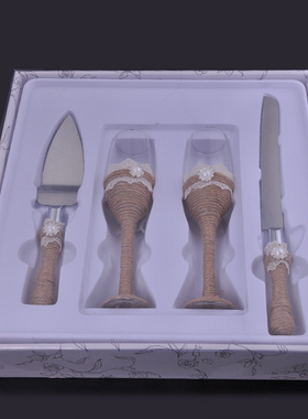 4pcs Wedding Cake Knife and Server Set Wine Glasses Pizza
