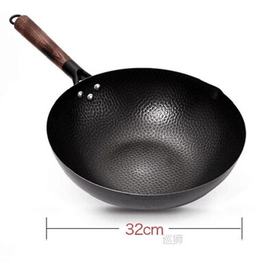 Handmade Iron Pan 32cm Uncoated Wok Non-Stick Pan General Pu