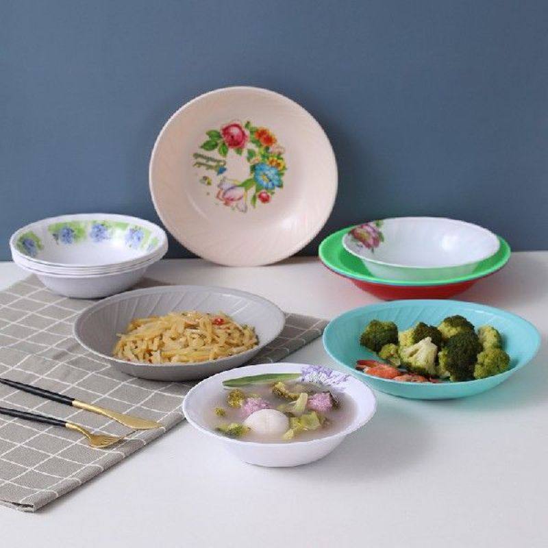 colorful pattern plastic amine bowl holds food fruit small