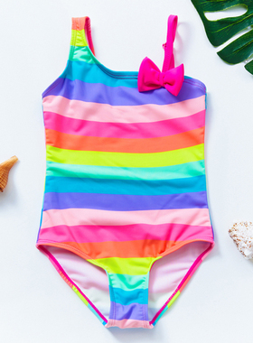 2022 Girls Swimsuit Rainbow Style Oblique Shouldered Bathing