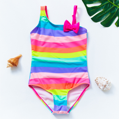 2022 Girls Swimsuit Rainbow Style Oblique Shouldered Bathing