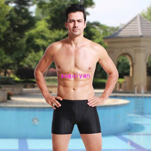 Men's Brand Sharkskin Black Swimwear Swimming Trunks