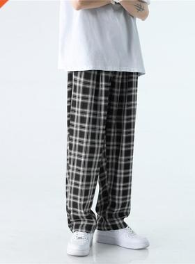 Summer Korean Plaid Pants Men's Fashion Retro Drawst
