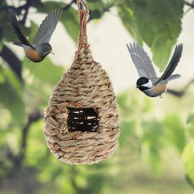 Natural Grass Bird Nest Birdhouse Bird Cage Home Yard