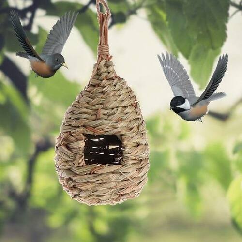 Natural Grass Bird Nest Birdhouse Bird Cage Home Yard