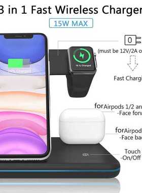 Wireless Charger Stand 3 in 1 Qi 15W Fast Charging Dock Stat