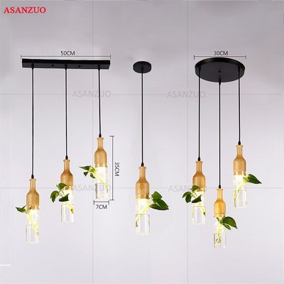 Modern LED plant pendant lights wood glass bottle lustres lu