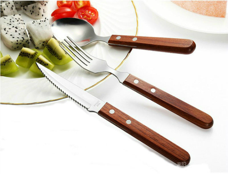 Serrated Steak Knives Sharp Dinner Meat Knife Wood Handle