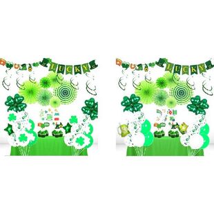 St Patricks Day Green Balloons Clover Banner Balloons Set