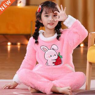 2022 Winter Children Plush Pajamas Wm Flannel Sleepwe Bo