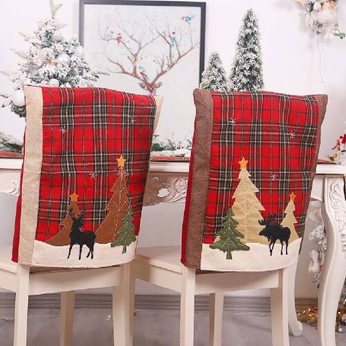 Christmas decorations forest plaid cloth chair cover elk
