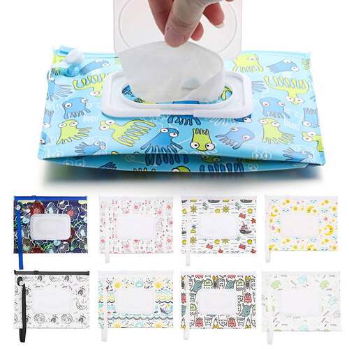 18*14cm Plastic Wet Wipes Bag Flip Cover Snap Strap Tissue