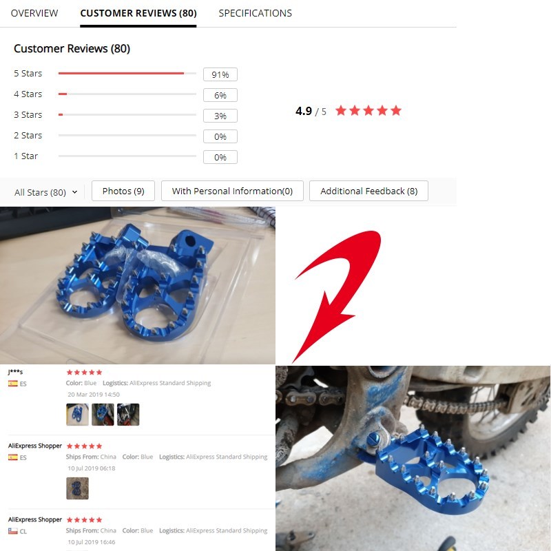 Motorcycle Footrest Footpeg Foot Pegs Yamaha YZ 65 85 125 2