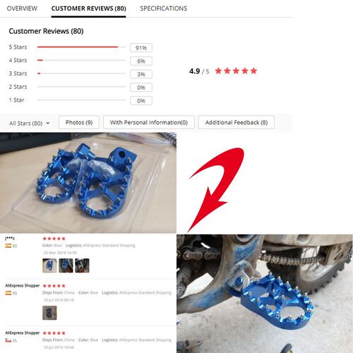 Motorcycle Footrest Footpeg Foot Pegs Yamaha YZ 65 85 125 2