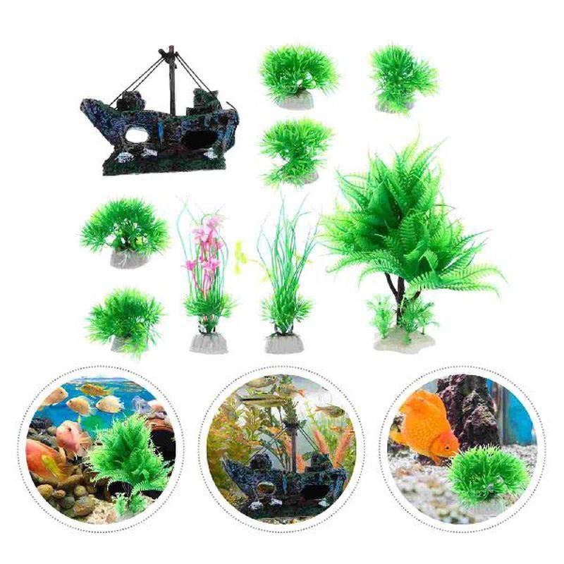 9pcs fish tank ornaments artificial aquarium plastic