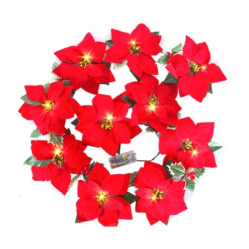 2m 10LED Christmas Artificial Poinsettia Flowers Garland Str