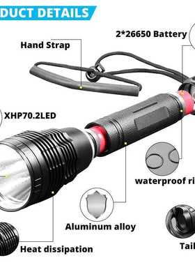 Super bright XHP70 Diving Flashlight IPX8 highest waterproof