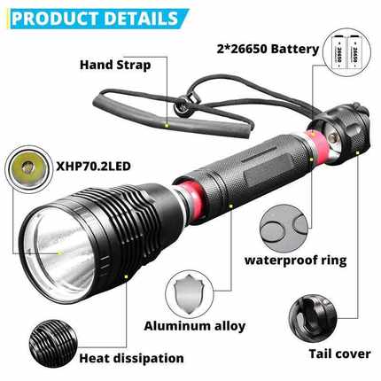 Super bright XHP70 Diving Flashlight IPX8 highest waterproof
